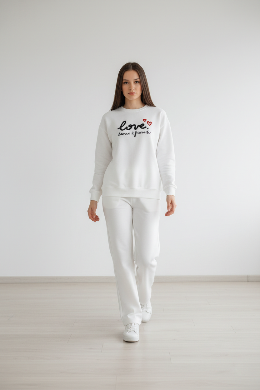 Chándal de Algodón de Dos Piezas con Pantalón Recto blanco – Trapio