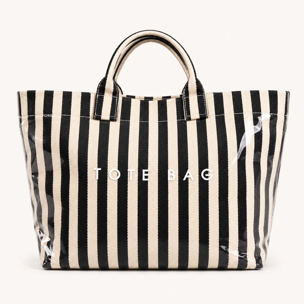 Bolso Shopper Plastificado Rayas Negro Trapío