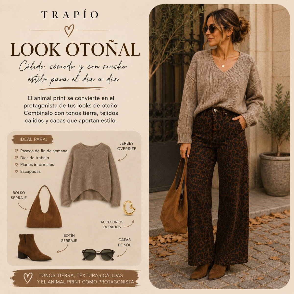 Pantalón Vaquero Marrón Estampado Animal Print Trapio