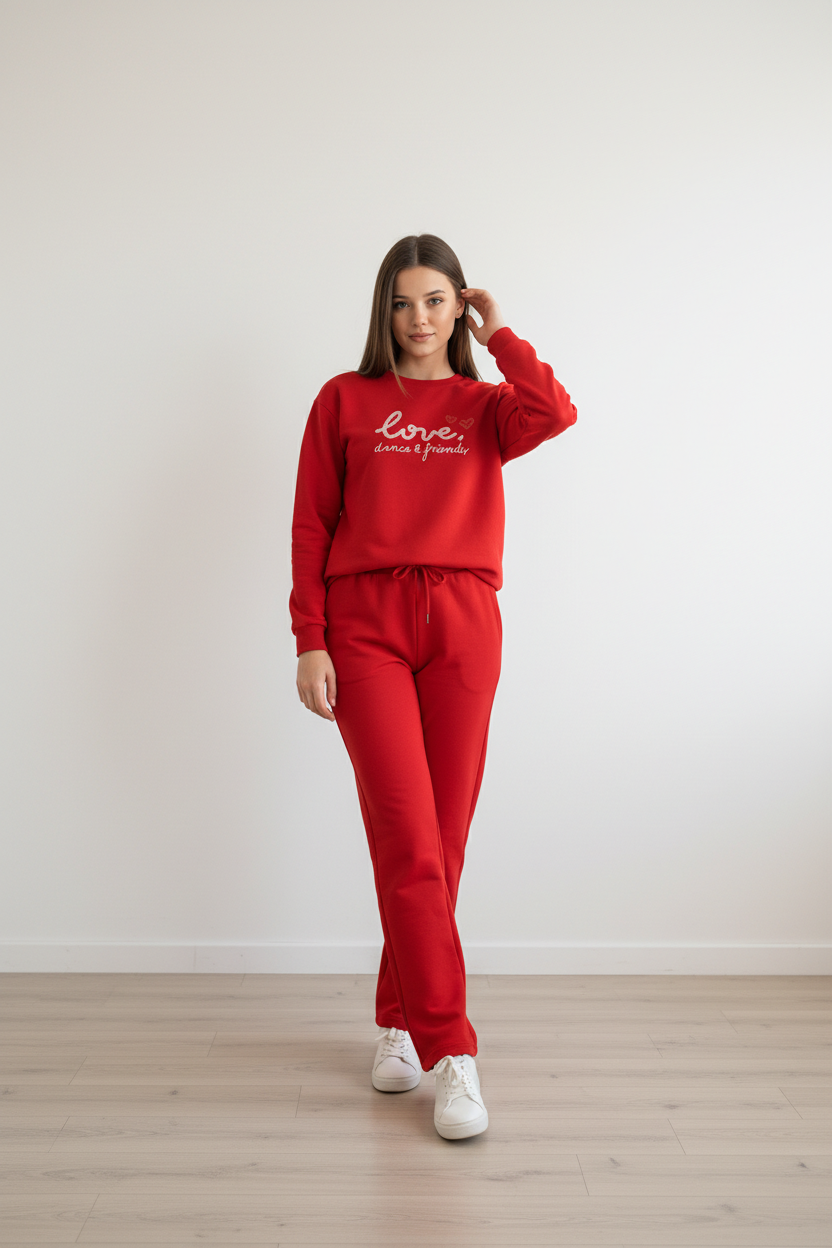 Chándal de Algodón de Dos Piezas con Pantalón Recto  rojo – Trapio