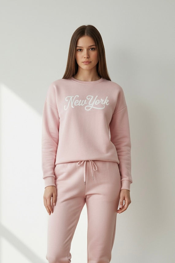 Chándal de Algodón de Dos Piezas con Pantalón Recto  Rosa New York – Trapio