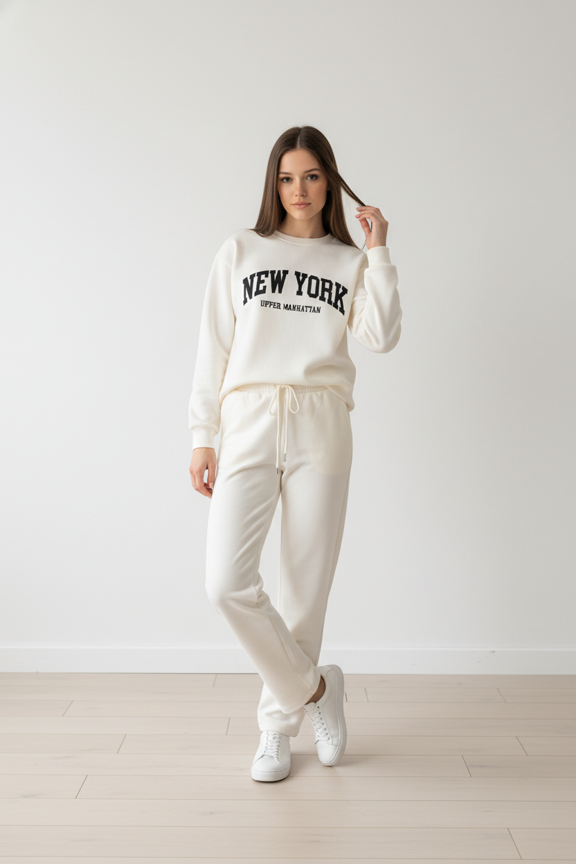 Chándal de Algodón de Dos Piezas con Pantalón Recto  Blanco New York – Trapio