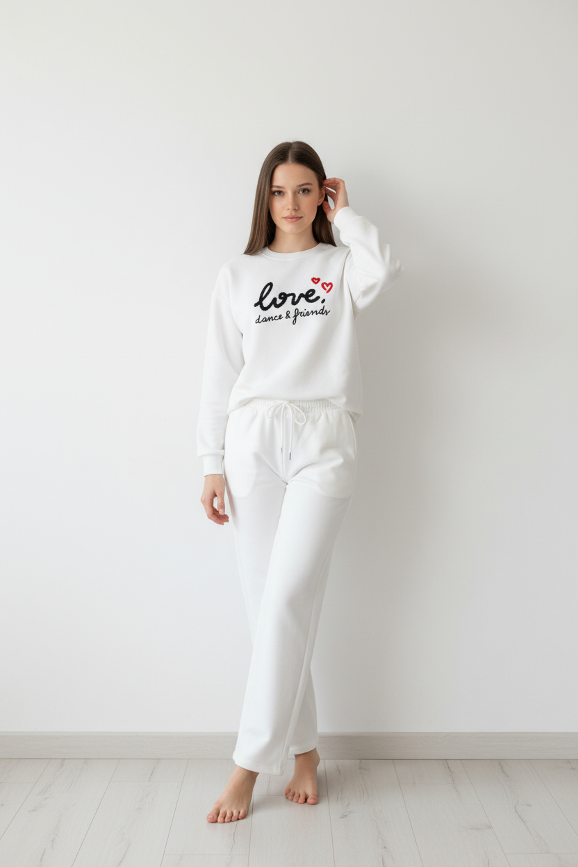 Chándal de Algodón de Dos Piezas con Pantalón Recto  blanco – Trapio