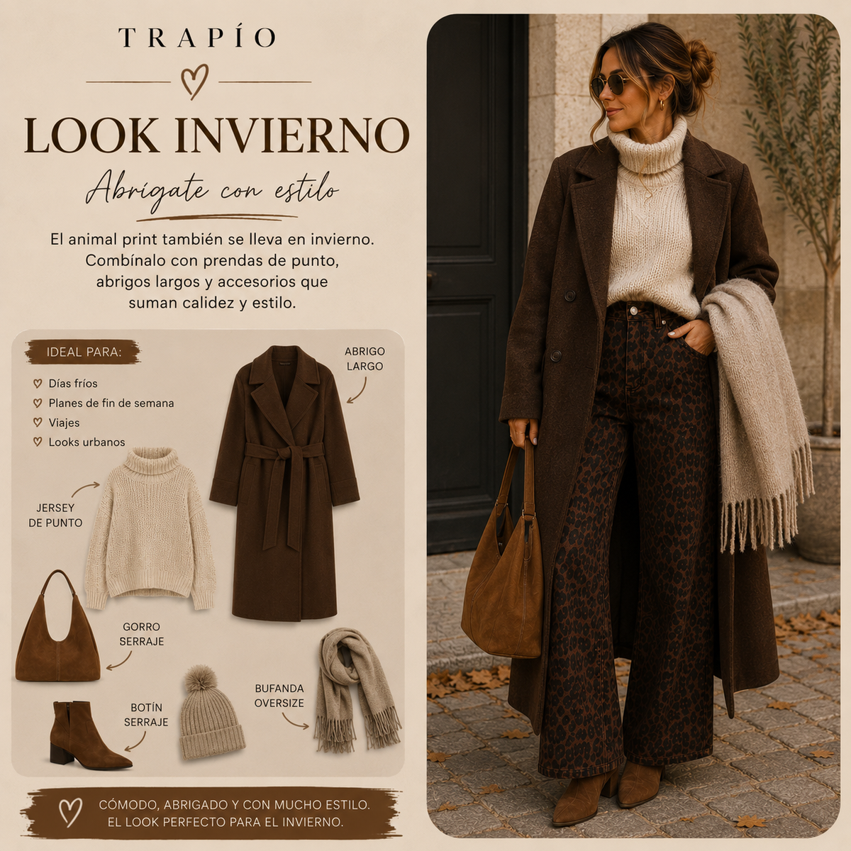 Pantalón Vaquero Marrón Estampado Animal Print Trapio