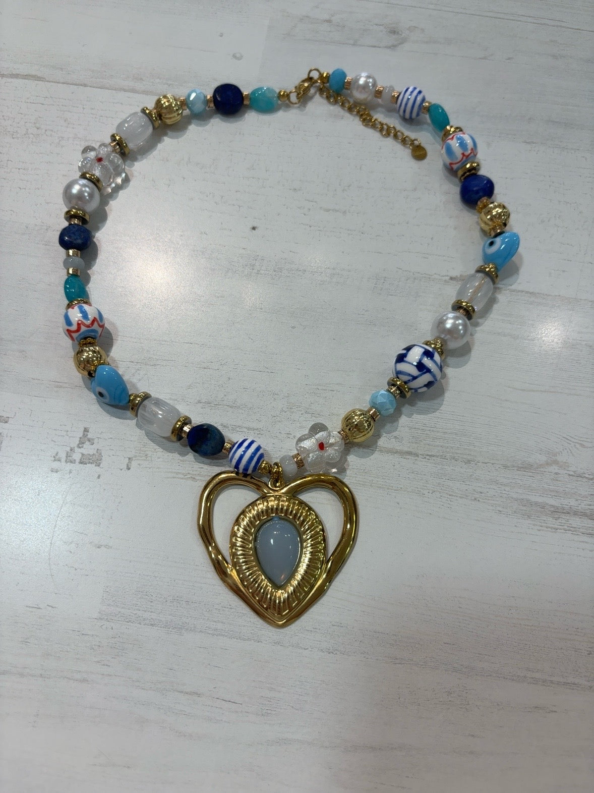 Collar Corazón Mediterráneo Azul y Dorado – Trapío