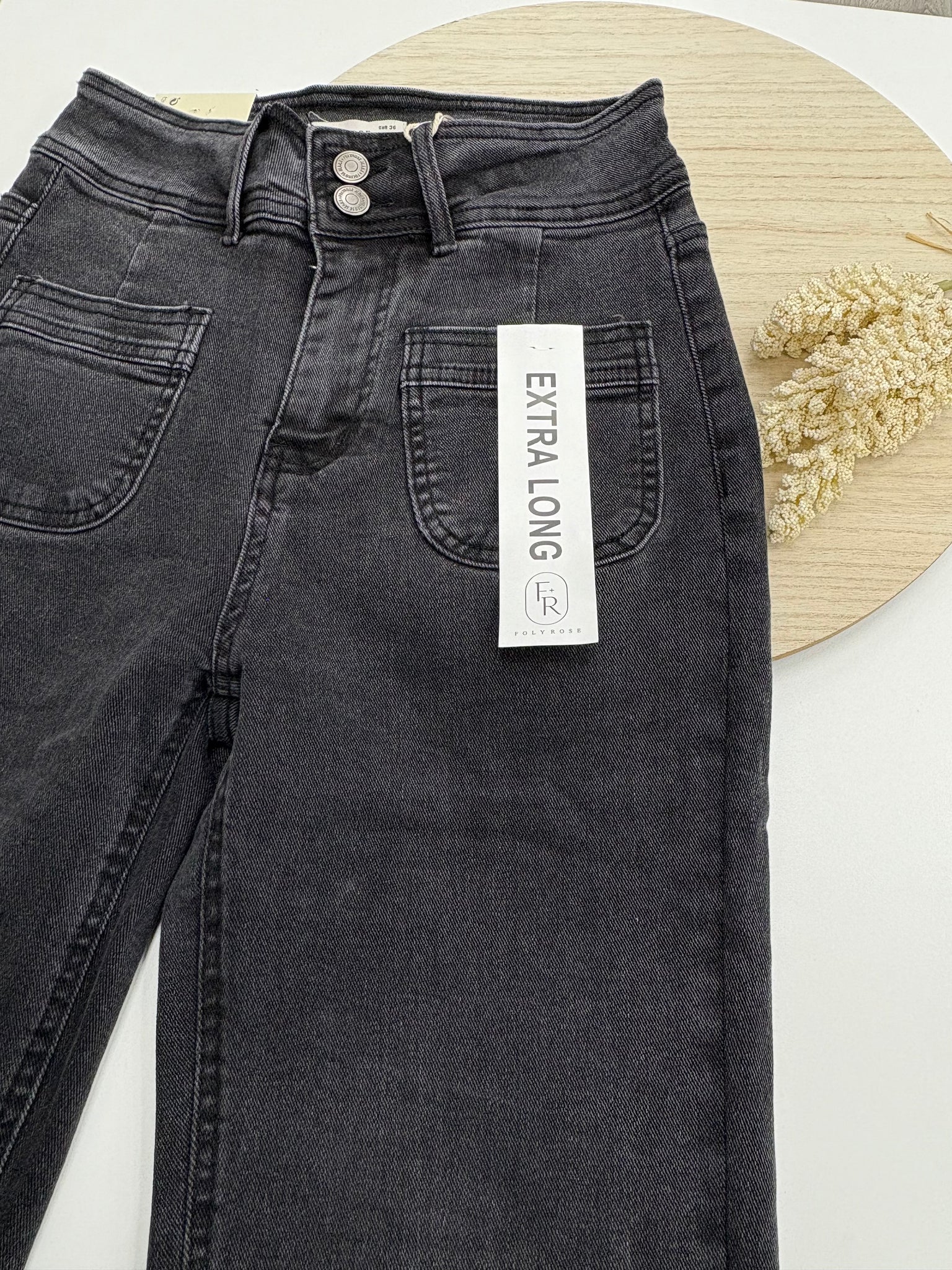 Pantalón mujer negro lavado  extra long