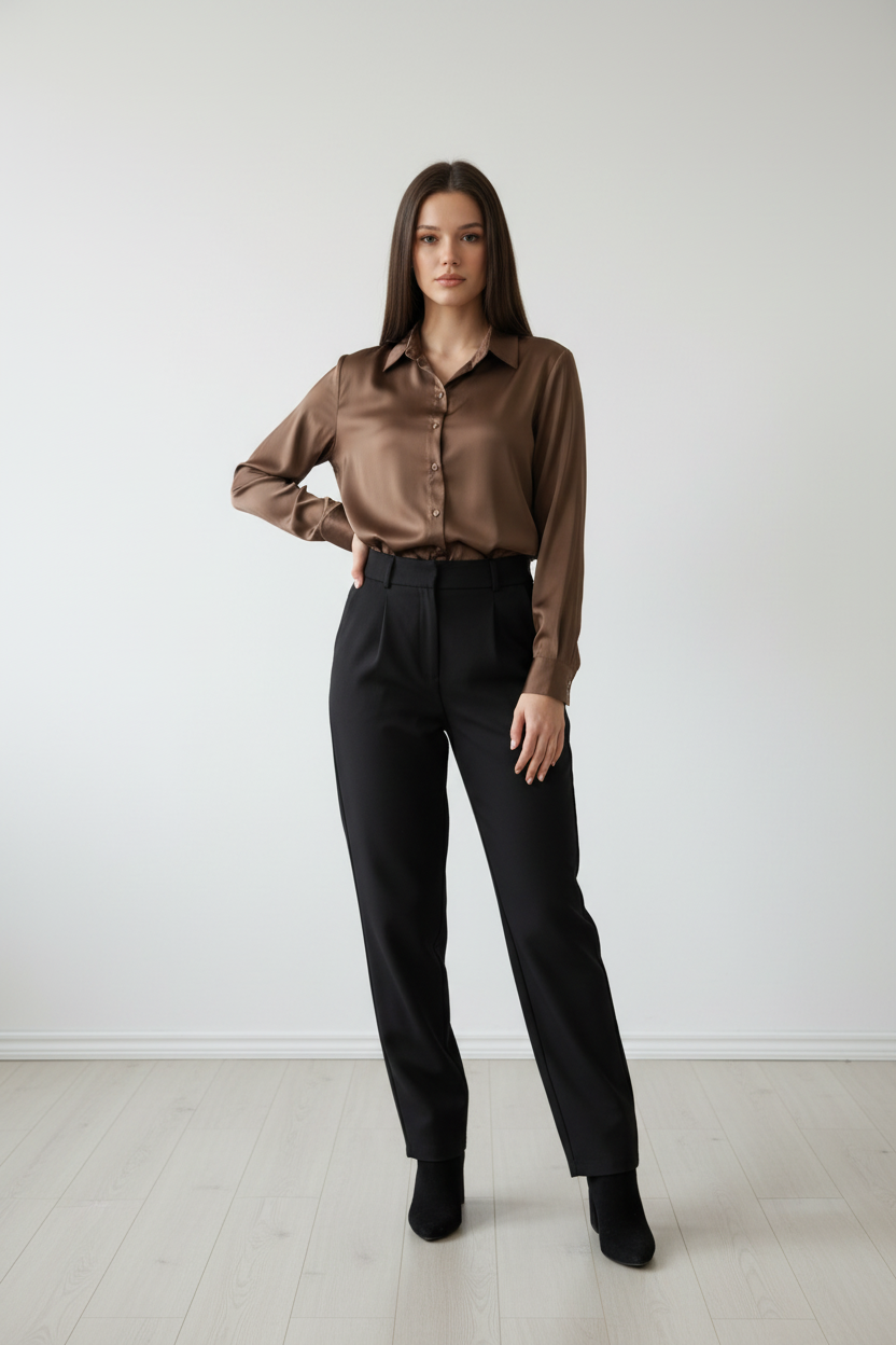 Camisa satén marrón