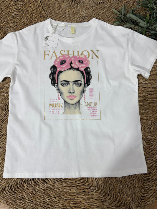 Camiseta algodón Frida rosa curvy