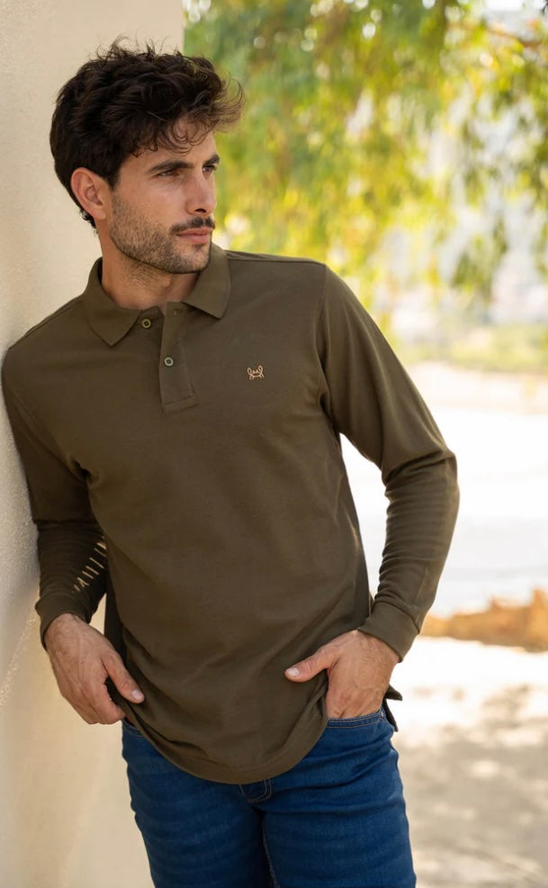 POLO MANGA LARGA VERDE KAKI Custi&Mikelo