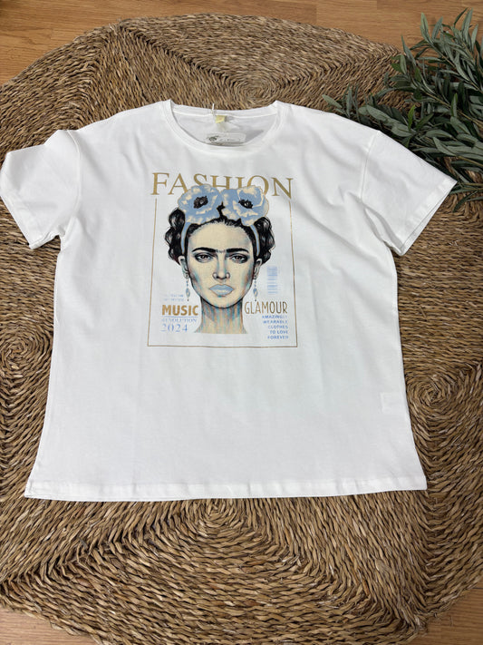 Camiseta algodón Frida celeste curvy