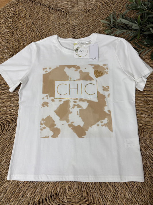 Camiseta algodón estampado vaca chic beig