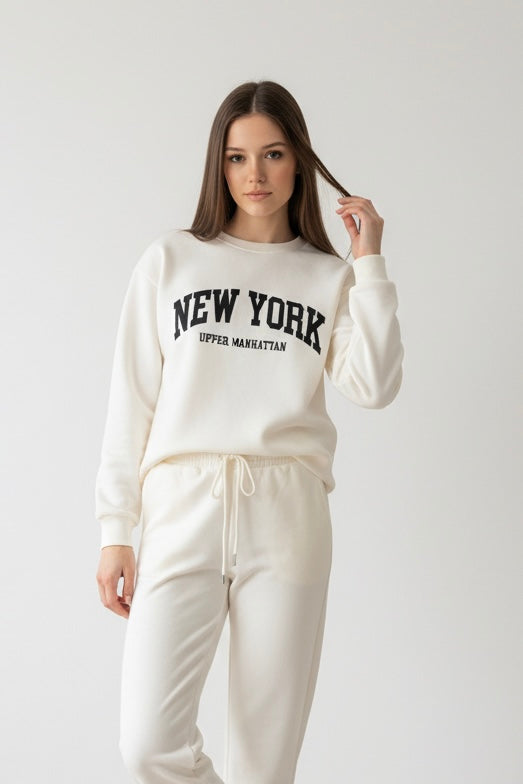 Chándal de Algodón de Dos Piezas con Pantalón Recto  Blanco New York – Trapio