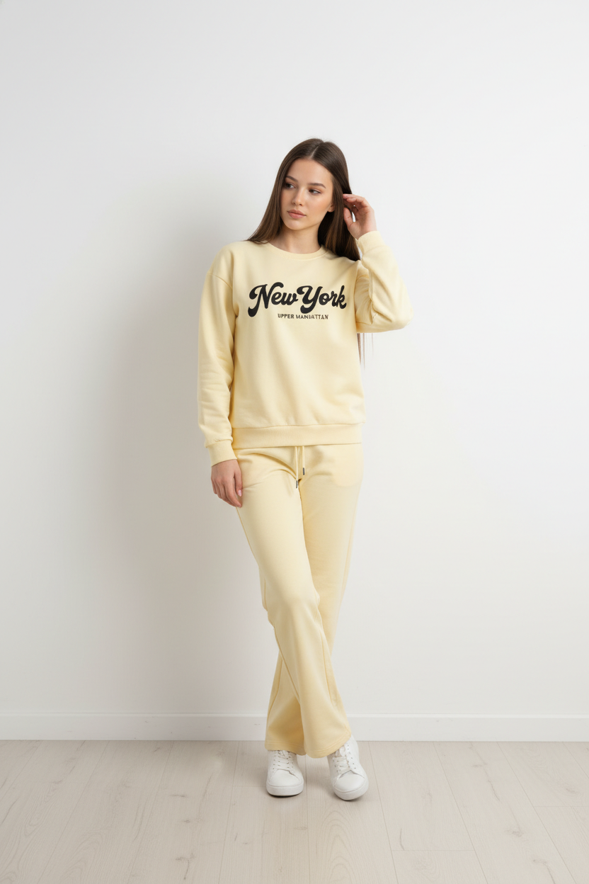 Chándal de Algodón de Dos Piezas con Pantalón Recto  Amarillo New York – Trapio