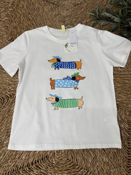 Camiseta algodón perritos azul