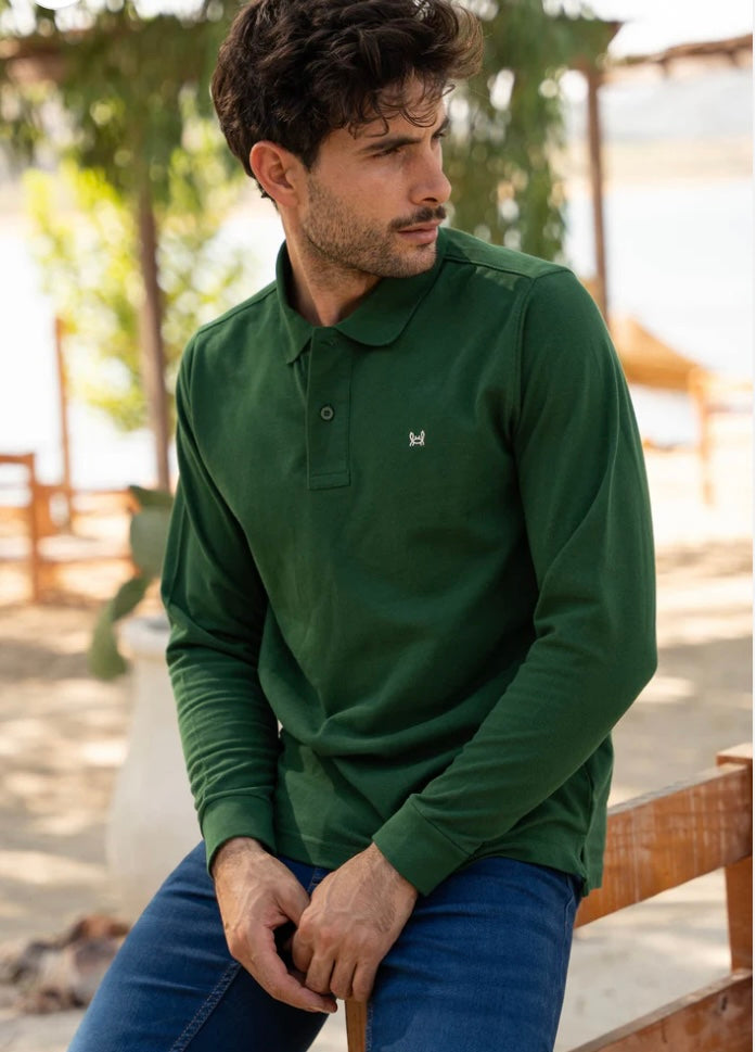 POLO MANGA LARGA VERDE BOTELLA Custi&Mikelo