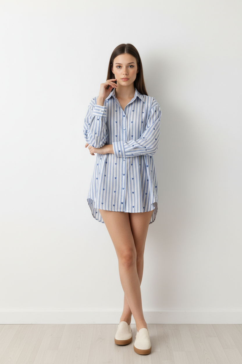 Camisa estás celeste bordado corazón