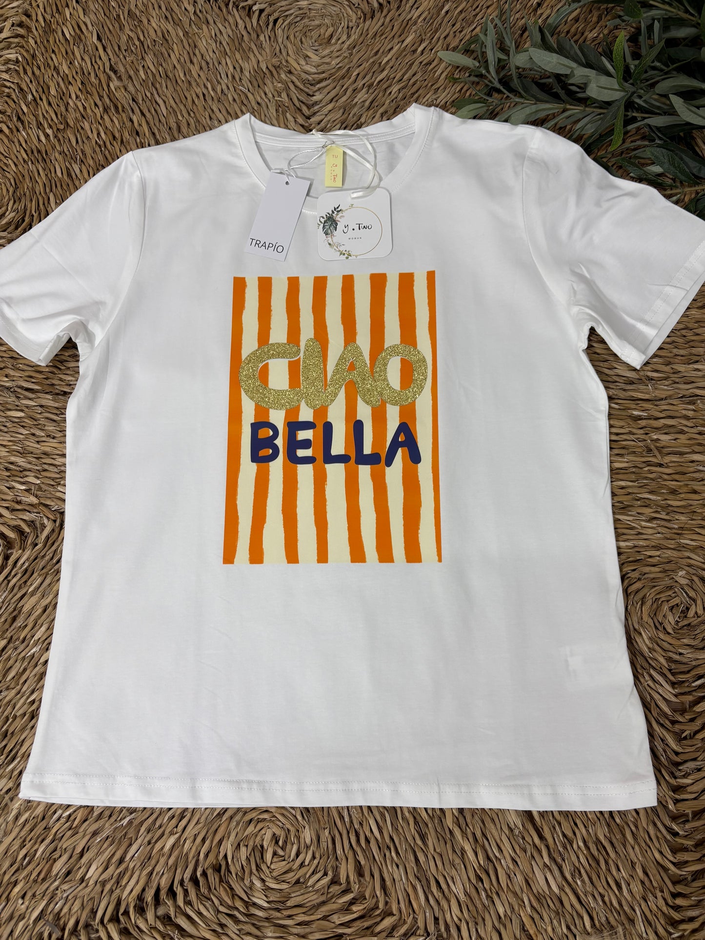 Camiseta algodón Ciao Bella naranja