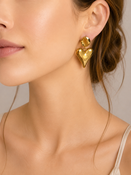 Pendientes Corazón Colgante de Acero Dorado | Trapío