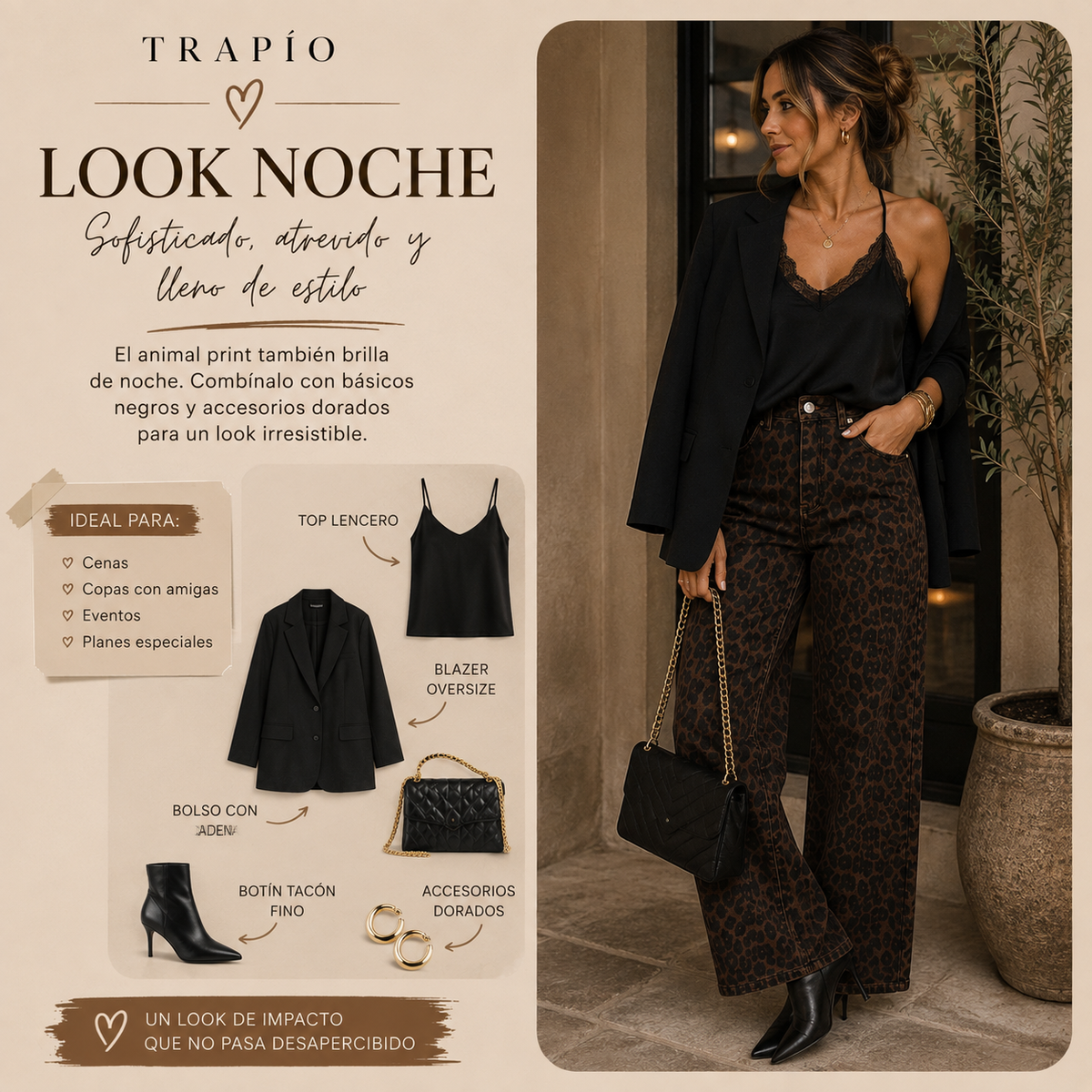 Pantalón Vaquero Marrón Estampado Animal Print Trapio
