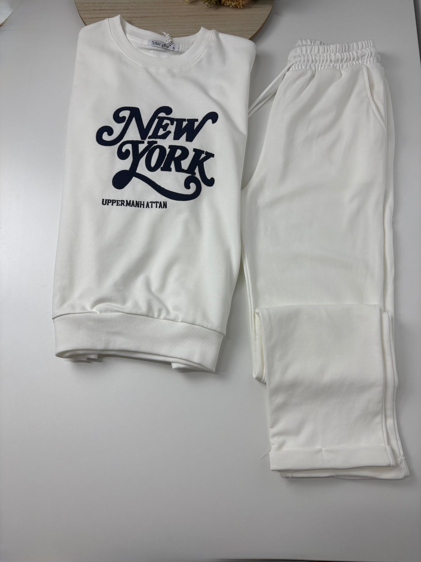 Chándal de Algodón de Dos Piezas con Pantalón Recto  Blanco New York – Trapio
