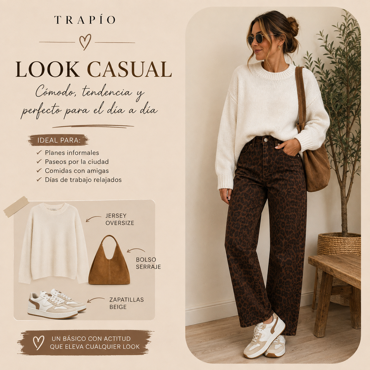 Pantalón Vaquero Marrón Estampado Animal Print Trapio