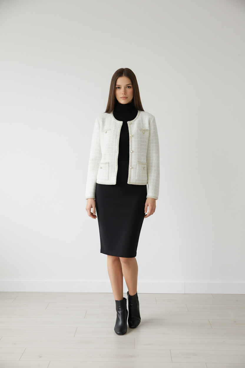 CHAQUETA BLANCA HILO DORADO CUELLO REDONDO