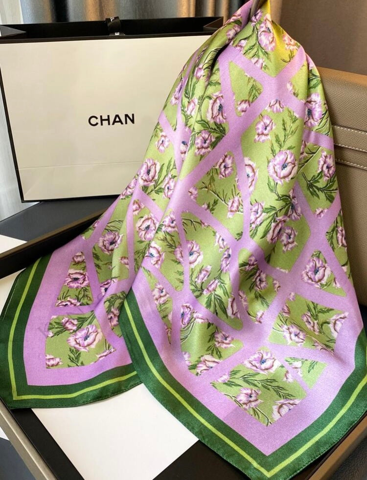 Pañuelo cuello lila y verde