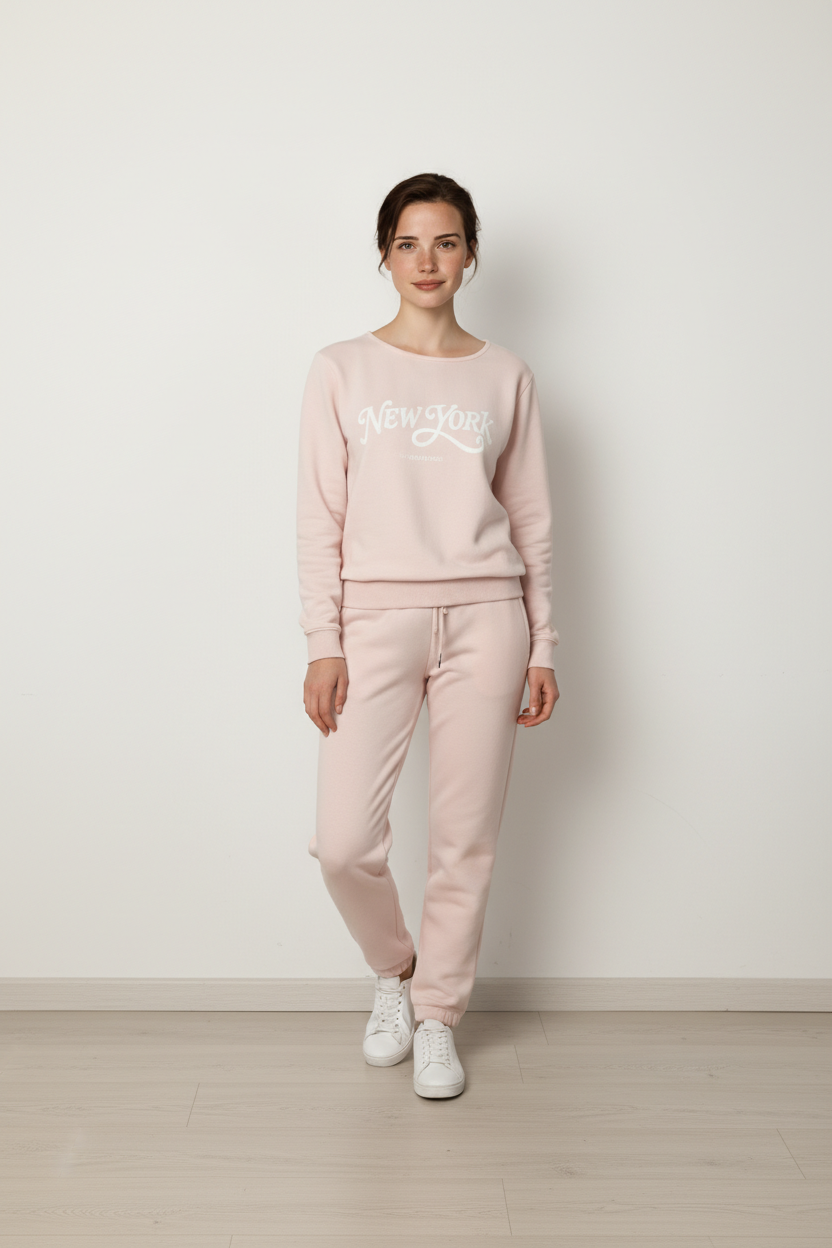 Chándal de Algodón de Dos Piezas con Pantalón Recto  Rosa New York – Trapio