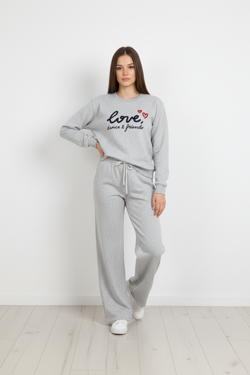 Chándal de Algodón de Dos Piezas con Pantalón Recto  gris – Trapio