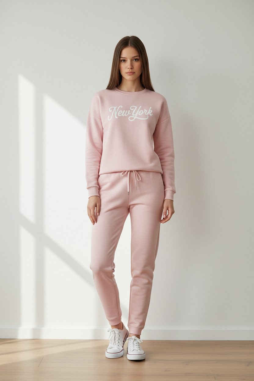 Chándal de Algodón de Dos Piezas con Pantalón Recto  Rosa New York – Trapio