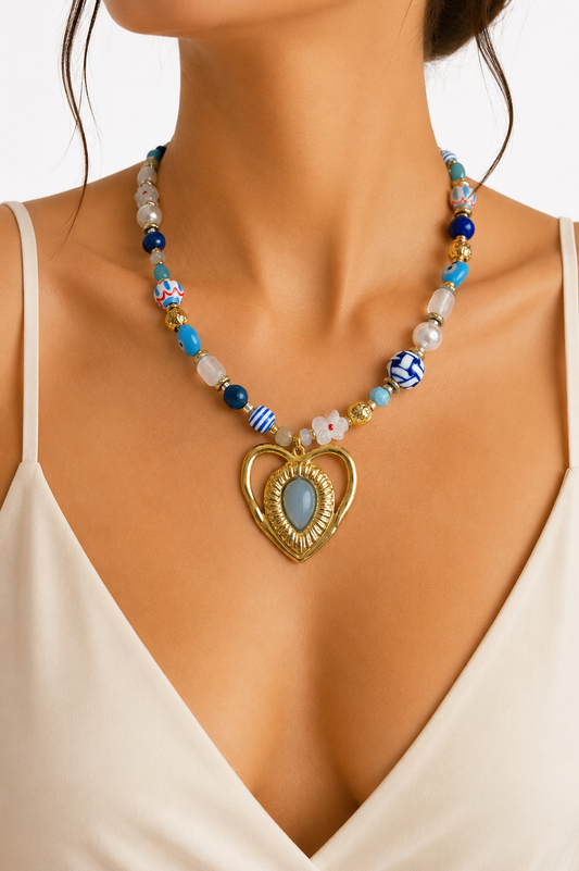 Collar Corazón Mediterráneo Azul y Dorado – Trapío
