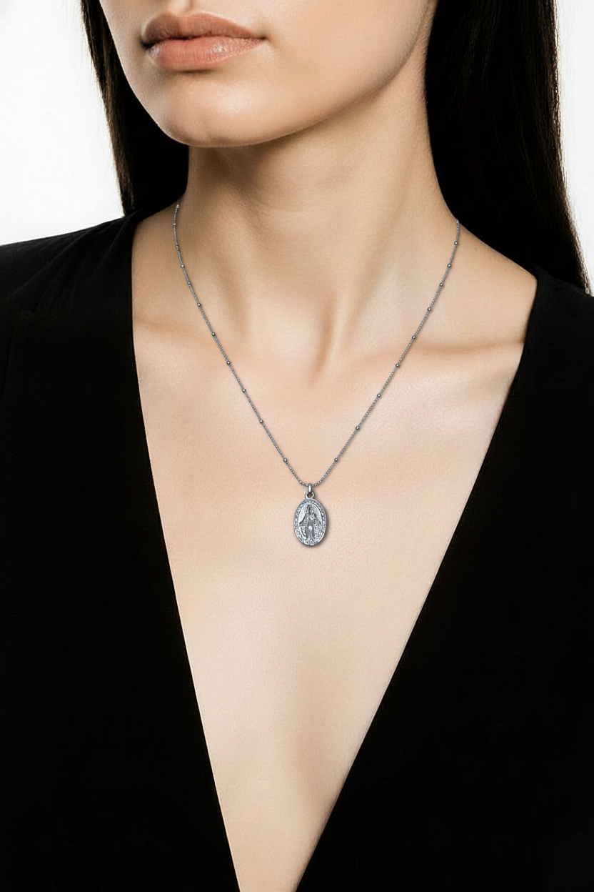Medalla Virgen Milagrosa Trapío – Acero inoxidable plateado