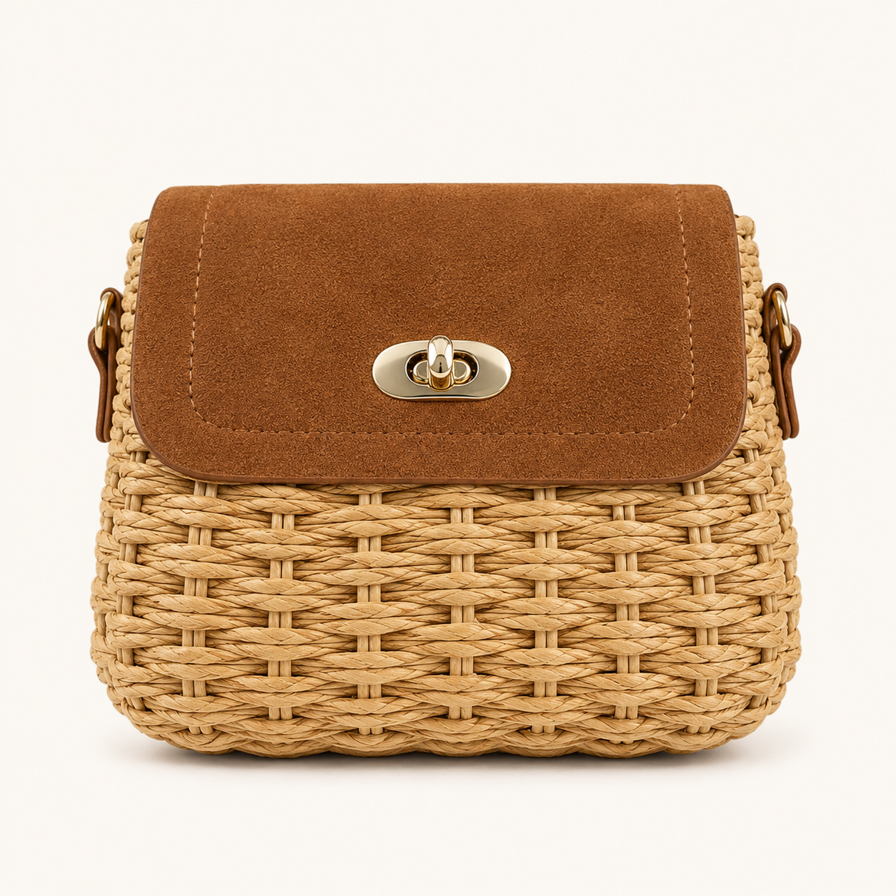 Bolso Bandolera de Rafia y Solapa Camel Trapío