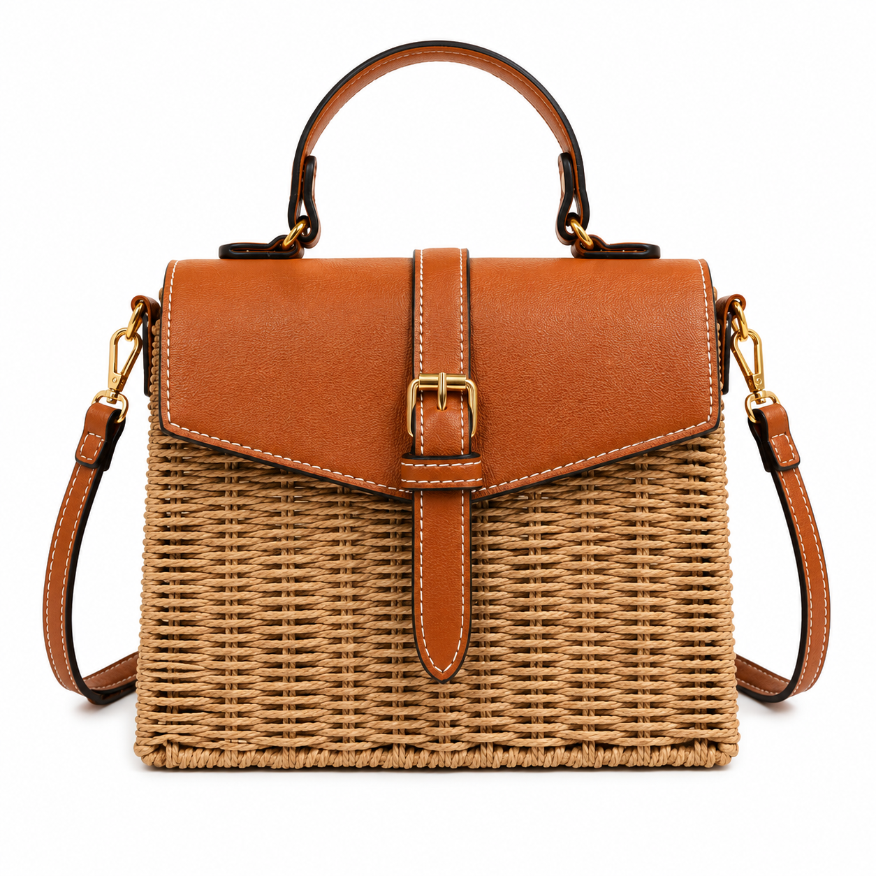 Bolso de Rafia con Solapa Camel Trapío