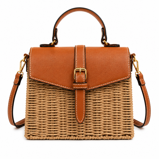 Bolso de Rafia con Solapa Camel Trapío