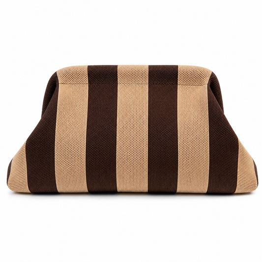 Bolso Clutch Punto Rayas Beige y Chocolate Trapío