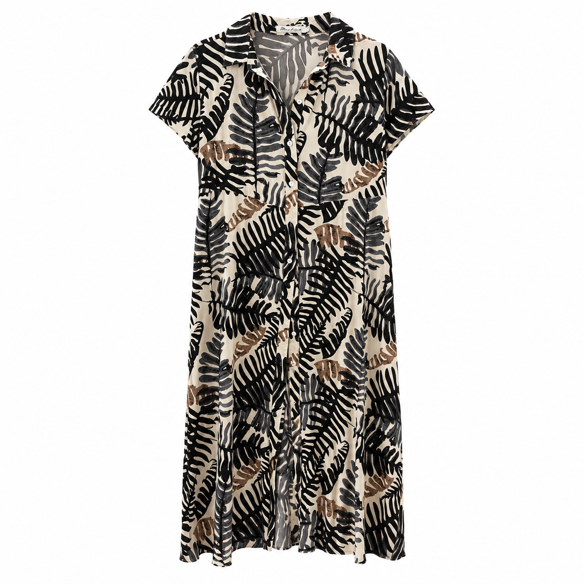 Vestido Largo Tropical Camisero Beige y Negro Trapío