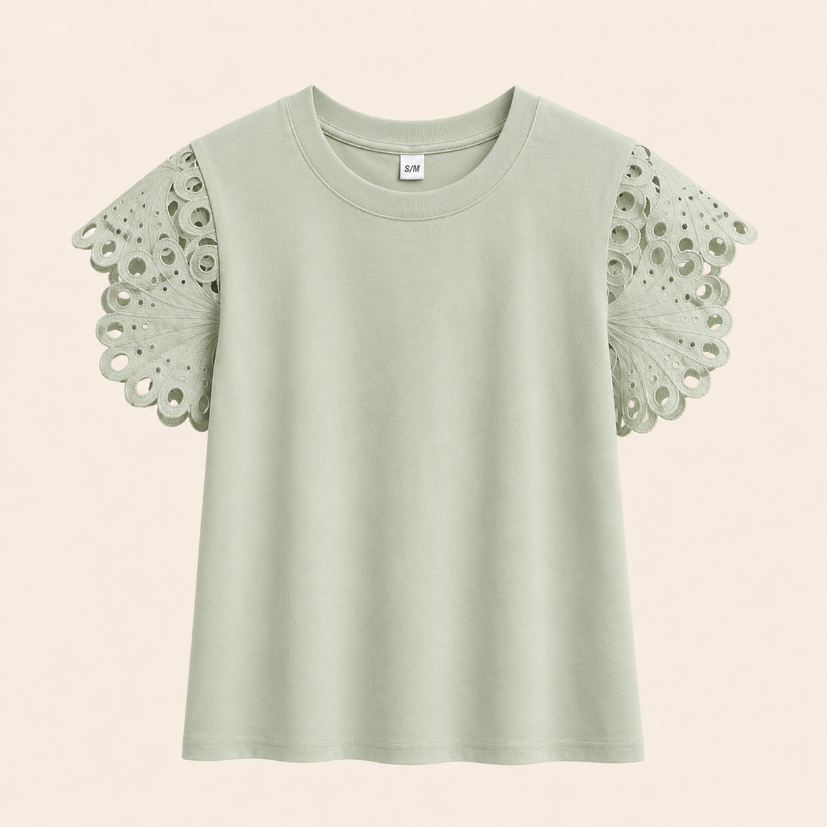 Camiseta verde agua con mangas de encaje – Trapio