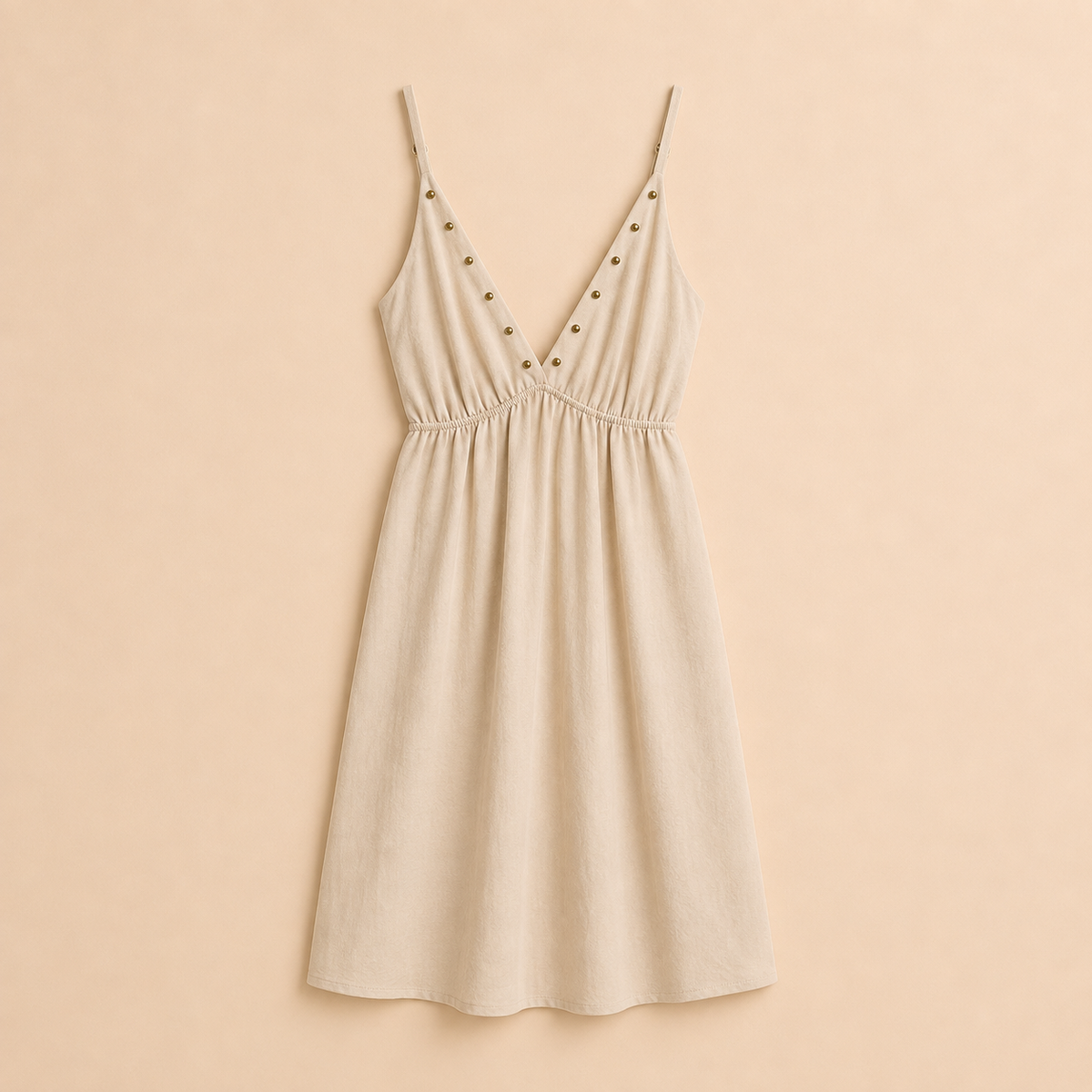 Vestido Beige de Tirantes con Tachuelas Trapio