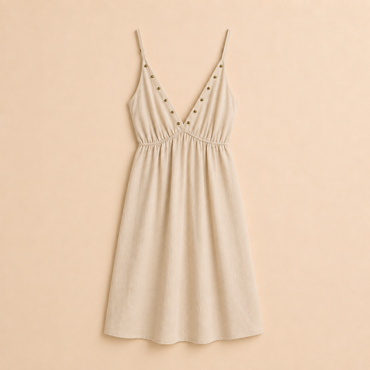 Vestido Beige de Tirantes con Tachuelas Trapio